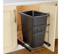 SOCONT Cubo de basura extraíble, estante deslizante ajustable de acero inoxidable para cocina, kit de cubo de basura para gabinete, se adapta a contenedores de 7 a 11 galones (negro, no incluye