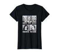 Sócrates Platón Aristóteles Descartes Nietzsche Filosofía Camiseta gráfica económica, Mujer, Negro, L