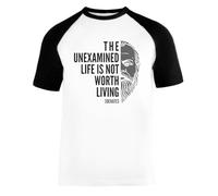 Socrates Quote The Unexamined Life Unisex Camiseta De Béisbol Mangas Cortas Hombre Mujer Blanca Negra