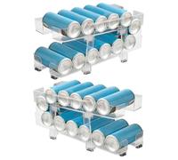 Soda Can Organizer - 2X Can Dispenser For Fridge, Stackable Soda Cans Pantry Holder | Two Tier Rolling Cans Organizer Storage Rack, Clear Adjustable Beverage Basket For Garage Home Bar RV Pantry