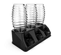 SODACLEAN Soporte para Botellas de plástico Brillante, 3 Unidades, para Botellas Soda Stream Aarke Emil con Soporte para Tapa, escurridor Crystal Easy Power (Negro Brillante)