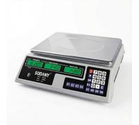 SODANY Báscula Comercial 40kg/2g Balanza Digital Profesional con Doble Pantalla LED Verde (3 Visores), Batería Recargable, Plato Acero Inoxidable. Ideal para Frutería, Mercadillo y Tiendas