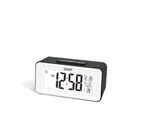 SODANY Reloj Despertador Digital LCD con Sensor de Sonido, Luz de Fondo Táctil, Termómetro, Calendario y 8 Melodías, 16 Ciudades Hora Mundial, Negro (10.4 x 5.2 cm) (Negro)