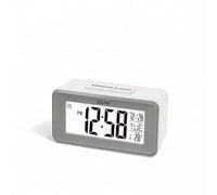 SODANY Reloj Despertador Digital LCD con Sensor de Sonido, Luz de Fondo Táctil, Termómetro, Calendario y 8 Melodías, 16 Ciudades Hora Mundial, Negro (10.4 x 5.2 cm) (Blanco)