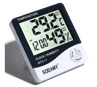 SODANY Termómetro Higrómetro Digital de Interior Monitor de Temperatura y Humedad con Reloj Despertador Calendario y Memoria Máx/Mín para Hogar y Oficina