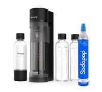 Sodapop Kit de iniciación con pulverizador de agua Logan con cilindro de CO₂, incluye 2 botellas de cristal (850 y 600 ml) y 1 botella de PET (850 ml), color negro mate, altura 42,6 cm