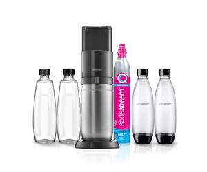 Sodastream Duo - Máquina para hacer agua con gas y bebidas favoritas, negro | Gasificador de agua Quick Connect con cilindro de CO₂ hasta 60L de agua, 2 botellas de vidrio 1L y 2 botellas de plástico 1L