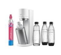 SodaStream Duo Pack - Máquina Gasificadora de Agua Color Blaco con 2 Botellas Fuse de 1L 2 Botellas Fuse Glass de Cristal de 1L y 1 Cilindro de Gas Color Rosa, Para Preparar Hasta 60L de Agua con Gas