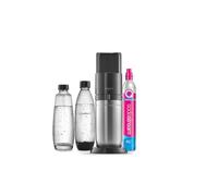 SodaStream Duo Pack - Máquina Gasificadora de Agua Color Negro con 1 Botella Fuse de 1L 1 Botella Fuse Glass de Cristal de 1L y 1 Cilindro de Gas Color Rosa, para Preparar hasta 60L de Agua con Gas