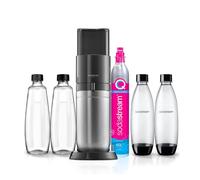 SodaStream Duo Pack - Máquina Gasificadora de Agua Color Negro con 2 Botellas Fuse de 1L 2 Botellas Fuse Glass de Cristal de 1L y 1 Cilindro de Gas Color Rosa, para Preparar hasta 60L de Agua con Gas