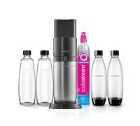 SodaStream Duo Pack - Máquina Gasificadora de Agua Color Negro con 2 Botellas Fuse de 1L 2 Botellas Fuse Glass de Cristal de 1L y 1 Cilindro de Gas Color Rosa, para Preparar hasta 60L de Agua con Gas