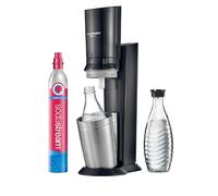 SodaStream - Gasificador de agua Crystal, sistema CO₂ Quick Connect, incluye un cilindro de gas de 60 l, 2 botellas de cristal de 0,7 l, ecológico y reduce los residuos de plástico, color negro.