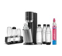 SodaStream Juego de pulverizadores DUO Comfort con cilindro de CO2, 2 botellas de cristal de 1 L, 2 botellas de plástico de 1 l aptas para lavavajillas y soporte para botellas sitólico, altura: 44 cm,