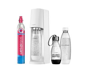 SodaStream Terra 1012813490 - Pulverizador de agua con cilindro de CO2, 2 botellas de plástico de 1 l aptas para lavavajillas y 1 botella de plástico apta para lavavajillas de 0,5 l, altura de 44 cm,