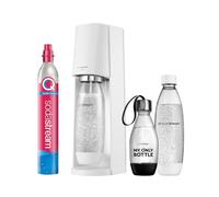 SodaStream Terra - Gasifigador de agua con cilindro CO2 | 2 botellas de plástico de 1 l aptas para lavavajillas, 1 botella de plástico apta para lavavajillas de 0,5 l, Altura de 44 cm