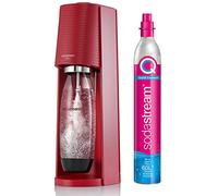 SodaStream TERRA - Máquina de agua con gas (1 botella de 1 L + 1 recarga de gas de 60 L, con clips, color rojo