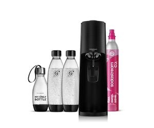 Sodastream Terra - Máquina para hacer agua con gas y bebidas, negro | Gasificador de agua Quick Connect con cilindro de CO₂ hasta 60L de agua, 2 botellas de plastico 1L y 1 botella de 0,5L