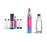 SodaStream water soda maker duo mega set con 2x cilindros de CO2, 3x botellas de vidrio de 1L y 2x botellas de plástico de 1L aptas para lavavajillas, altura: 44cm, color: titanio