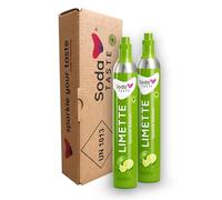 SodaTASTE Juego de 2 cilindros de CO2 (relleno) para burbujeador de agua, con aroma a lima natural, sin jarabe, para hasta 120 l de agua con gas con sabor, sin azúcar (atención: 2 cilindros vacíos)