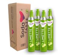 SodaTASTE Juego de 4 cilindros de CO2 (relleno) para burbujeador de agua, con aroma a lima natural, sin jarabe, para hasta 240 l de agua con gas con sabor, sin azúcar (atención: 4 cilindros vacíos)