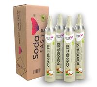 SodaTASTE Paquete de 4 cilindros de CO2 (cilindro de reserva) para burbujeador de agua, con aroma de coco natural, sin jarabe, para hasta 240 l de agua con sabor y sin azúcar