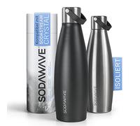 SODAWAVE® Botella de acero inoxidable [620 ml] compatible con SodaStream Crystal I Botella térmica de doble pared de acero inoxidable I Botella 100% a prueba de fugas, ideal para viajes (negro)