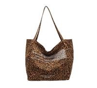 sodeber Amplio bolso de hombro de lona con patrón de leopardo para mujer, multiusos, gran capacidad, bolso de compras para otoño, Marrón Bn, Medium