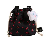 sodeber Bolso bandolera para mujer, con cordón, para ir de compras, citas, con patrón de cerezas, para viajes y uso diario, Colgantes negros Bk-1, Medium