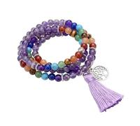 sodeber Collar de cuentas con borlas coloridas con 108 cuentas de oración para la atención plena y la práctica de tendencias, Medium, tela