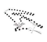 sodeber Collar de murciélago con cuentas negras de cruz Ankh, collar de cuentas de rosario punk, cadena de suéter de cruz gótica para mujeres y hombres, colgante religioso con cuentas de rosario,