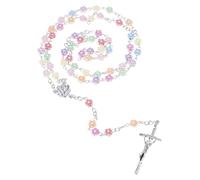 sodeber De cuentas de Rosario con crucifijo de Jesús, regalos de oración católica, collar con colgante de Cruz, joyería de cuentas de flores, colgante de Cruz de regalo