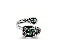 sodeber Diseños de cucharas retro Anillos de hojas ajustables Joyería de piedra verde Joyería de regalo vintage ajustable inspirada en la naturaleza para accesorio de inspiración victoriana