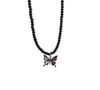 sodeber Elegante collar con temática oscura, collar de cristal negro que resalta el corazón y la mariposa para mujer, Medium, Aleación y acero de titanio, No es una piedra preciosa