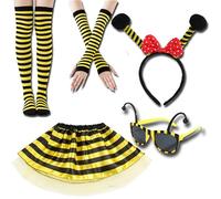 sodeber Juego de simulación de disfraz de abejas, conjunto de falda de tutú, diadema, gafas para accesorios de Halloween, accesorios de disfraz de abejas