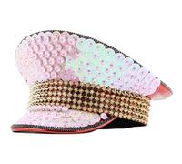sodeber Sombrero de novia para fiesta de baile, lentejuelas, festival de música, disfraz de mujer con diamantes de imitación, remache tachonado capitán