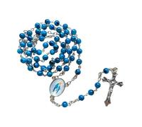 sodeber Zafiros de vidrio collar de cuentas azules colgante de cruz religiosa collar de rosario joyería de oración cristiana regalo de bautismo cuenta de vidrio única