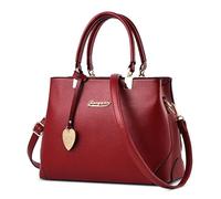SODOLLEE Bolso Mujer Bolsa de Mano Colgante de Corazón Bolso de Hombro con Asa Superior Cuero PU Múltiples Bolsillos Señora para Compras Trabajar Desplazarse Rojo