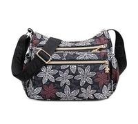 SODOLLEE Mujer Bolso Bandolera Casual Bolso de Hombro con Hermoso Patrón Señoras Múltiples Bolsillos Crossbody Bag Impermeable Nylon Bolso Mensajero para Compras Viaje Flor D