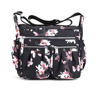 SODOLLEE Mujer Bolso Bandolera Estampado de Moda Bolso de Hombro Múltiples Bolsillos Señora Bolsos Crossbody Nylon Bolso para Compras Viajar Flor E