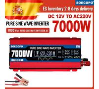 SOECOPO Inversor de Corriente de Onda Pura Estable de 7000W Pico, Sin Ruido, Opción Más Económica, Entrada Múltiple de CC 12V, Convierte a CA 220V con Tomas Universales, Envío Rápido desde Almacén DC