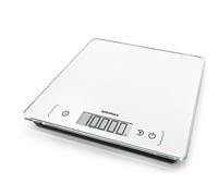 Soehnle Báscula de cocina Page Comfort 400, báscula digital que pesa entre 1 g y 10 kg, peso de cocina con gran superficie de pesado y pantalla LCD, dígitos de 20 mm de altura, función reloj, blanco