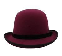 SOENS Party Street Style Adjustable Size Unisex Oval Top Classical Wool BowlerHat(Wine Red)