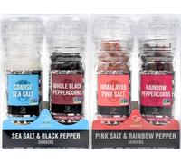 Soeos Granos de pimienta negra + sal marina blanca + granos de pimienta arcoíris + sal rosa, 10.6 onzas (300.50 g), juego de sal y pimienta, juego de molinillo de especias, juego de especias