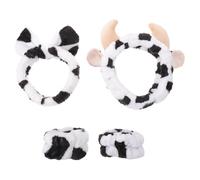 SOESFOUFU 1 Set de diadema y muñequera con estampado de vaca para spa, ideal para lavarse la cara - Diadema facial con dibujos animados para maquillaje - Tocado con estampado animal para el cuidado de