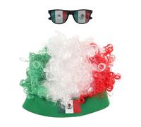 SOESFOUFU 1 Set Peluca con la Bandera de México para Hombres y Mujeres - Peluca Rizada Tricolor y Gafas para Accesorios de Aficionados al Deporte para Fiestas y Celebraciones del Día Nacional -