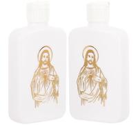 SOESFOUFU 2 Botellas de Agua Católica Cristiana de 100 Ml, Plástico Blanco, Diseño Recargable Tapa de Seguridad para Bendición y Rituales Religiosos
