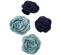 SOESFOUFU 2 Pares de Adornos para Zapatos DIY Flor de Tela 6 Cm Flor de Té Borde Quemado en Azul Marino y Verde Nilo para Decoración de Calzado Mujer