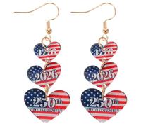 SOESFOUFU 2 pares de pendientes del 250 aniversario de EE. UU. - Pendientes colgantes de acrílico con forma de corazón y estampado de la bandera patriótica - Joyería para mujer del 4 de julio -