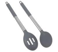 SOESFOUFU 2 Piezas Set de Utensilios de Cocina Cuchara Ranurada y Cuchara de Silicona Flexible, Mango de Acero Inoxidable Resistente al Calor para Servir y Cocinar