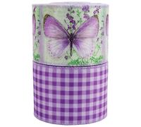 SOESFOUFU 2 rollos de cinta floral con y borde alambrado, cinta de arpillera a cuadros morados de 6,35 cm para manualidades de estilo rústico, de, lazos y decoración, 4,5 metros